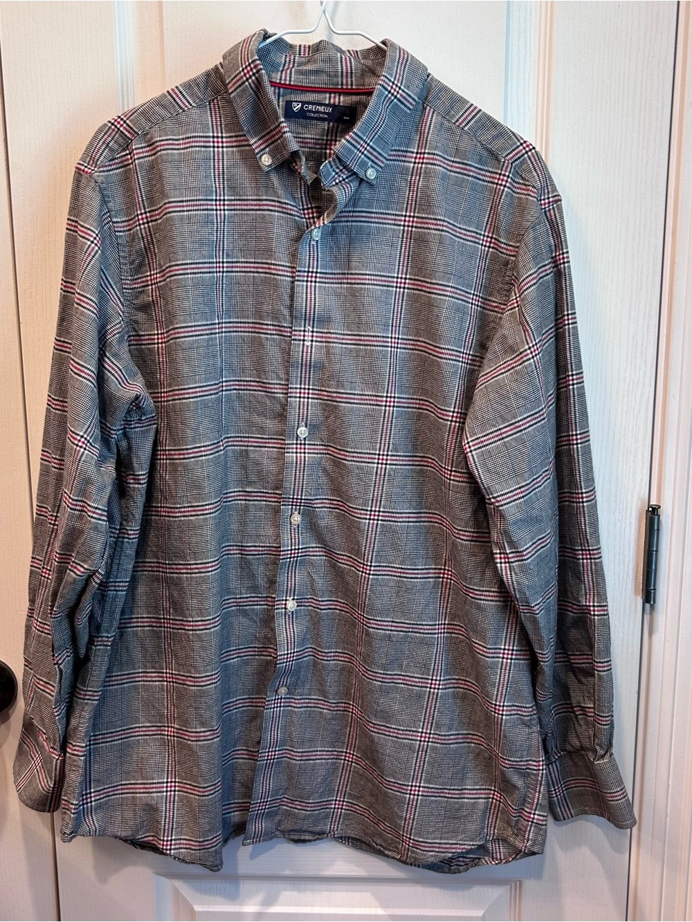 Cremieux Collection Men’s Gray/Red Plaid Long Sleeve Button Up Shirt Size Large